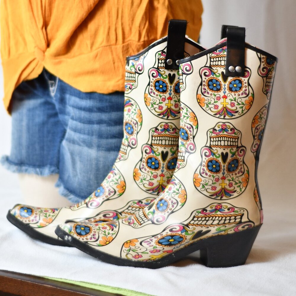 Blazin Roxx Sugar Skull Western Boot "Rainboot" Size 11